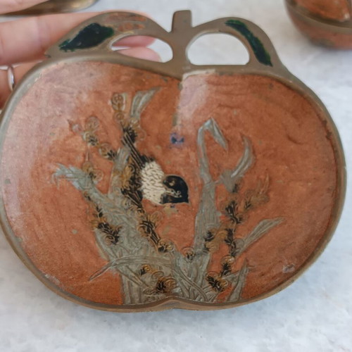 Vintage handmade decorative metal set 80's used, hand-painted