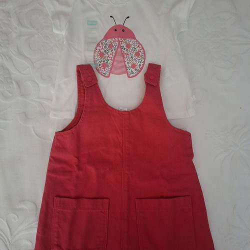 Obaïbi red denim dress and top set for baby girl new