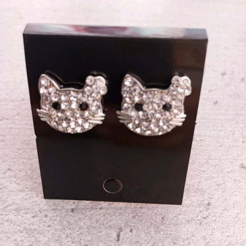 Earrings set with geometric drops and cat studs, new, silver