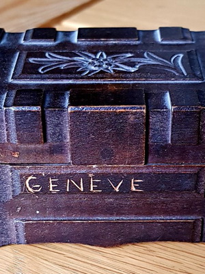 Wooden carved antique box Swiss 1940