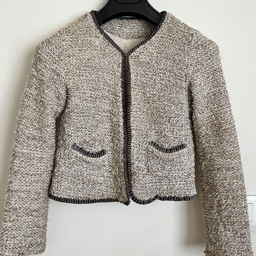 Elegant short jacket in embossed tweed fabric, size XXS, like new