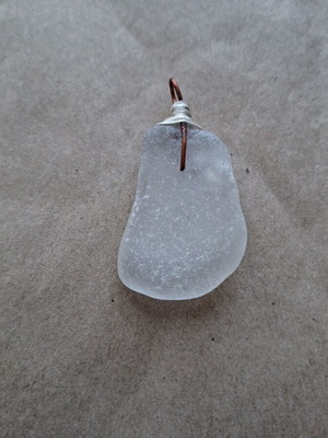 Handmade sea glass pendant with copper and silver-plated wire