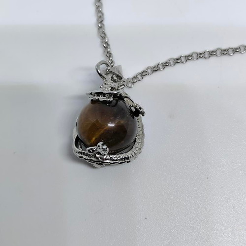 Tiger's Eye Pendant with Silver Dragon like new