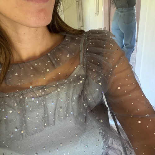 Serendipity blouse new, size S/M, gray silver with strap