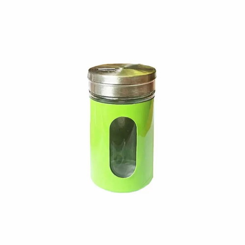 Glass spice jar with rotating lid 5 x 8cm green new