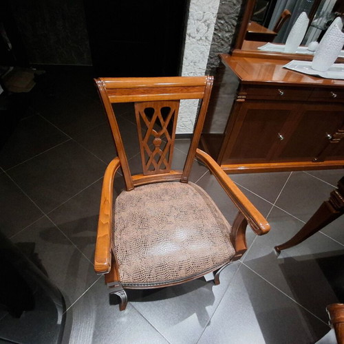Buffet with mirror, display cabinet and dining table with 6 chairs, cherry wood satin finish, like new
