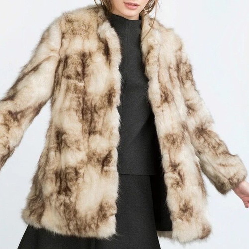 Zara Faux Fur Coat Trafaluc Super Soft Like New Beige Brown Ombre