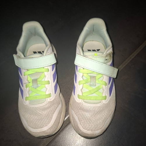 Adidas athletic shoes used, size 30, white and blue