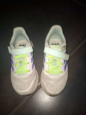 Adidas athletic shoes used, size 30, white and blue