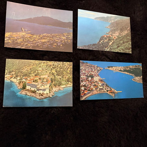 Set of 4 vintage postcards used from Zakynthos, Kefalonia, Chalkida and Mount Athos