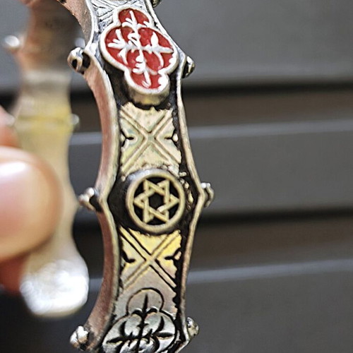 Alchemy Gothic cuff bracelet 2002 new, pewter with red enamel