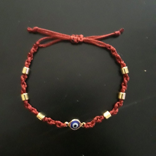 Bracelet with eye and gold beads, handmade, new, red