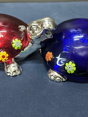 Decorative turtles new, medium set silver plated with Murano shell