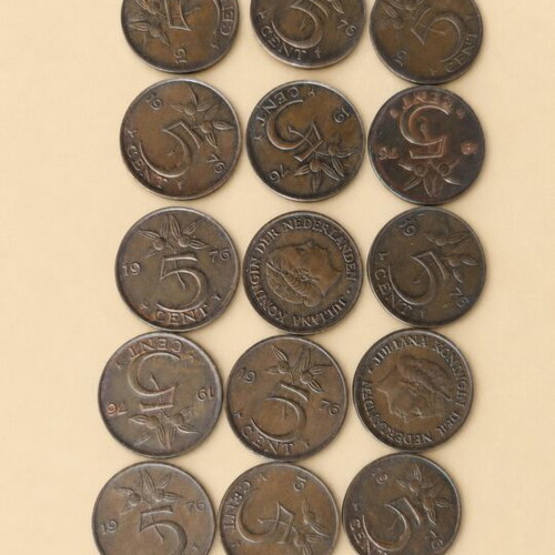 Dutch 5 Cent Coins used, lot of 15, 1976 Juliana era