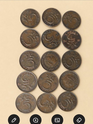 Ολλανδικά νομίσματα 5 cent μεταχειρισμένα, πακέτο 15, εποχής Juliana 1976