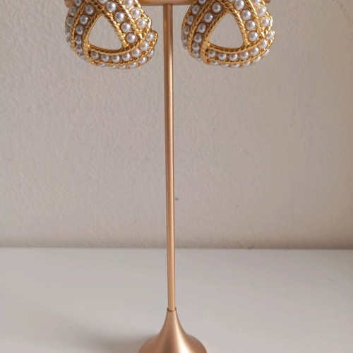 Stainless steel women's earrings new with pearl knot design gold-colored