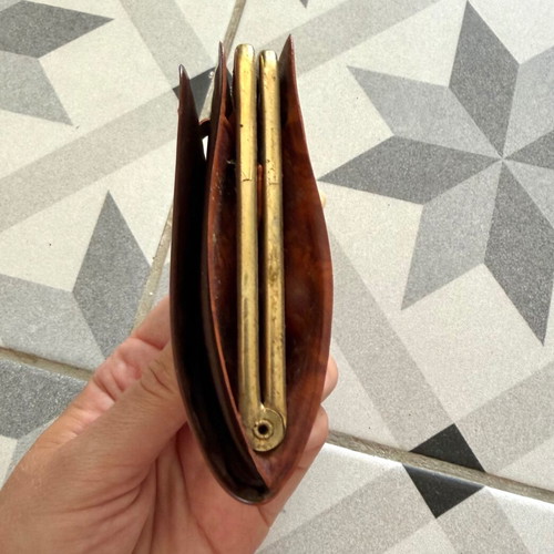 Vintage brown leather wallet used with frame closure