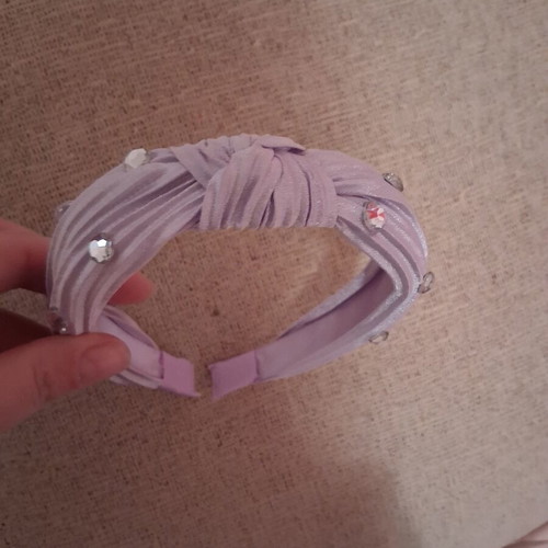 Fabric hairband like new, purple with knot and rhinestones