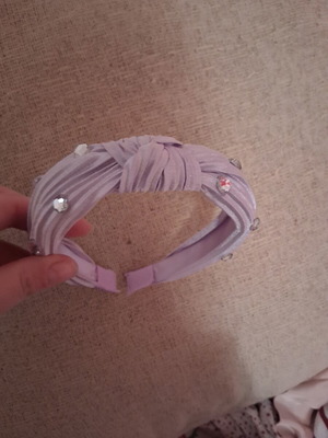 Fabric hairband like new, purple with knot and rhinestones