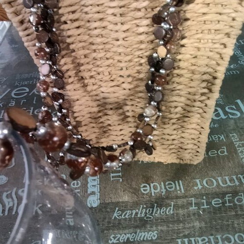 Handmade necklace like new, three strands with beads and wooden pieces Bohemia