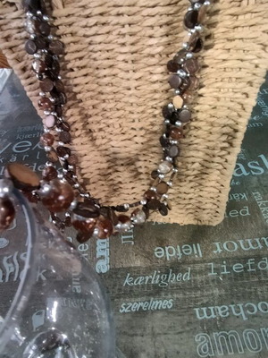 Handmade necklace like new, three strands with beads and wooden pieces Bohemia
