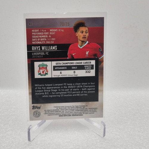 2020-21 Stadium Club Chrome UEFA CL Rhys Williams Rookie Card used