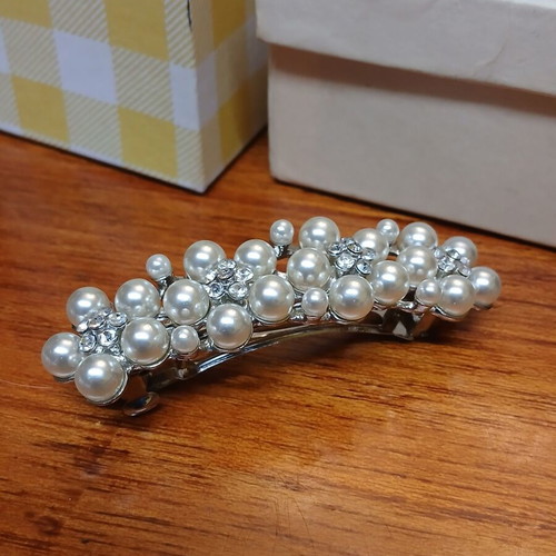 Hair Clip used with Faux Pearls and Rhinestones, Metal