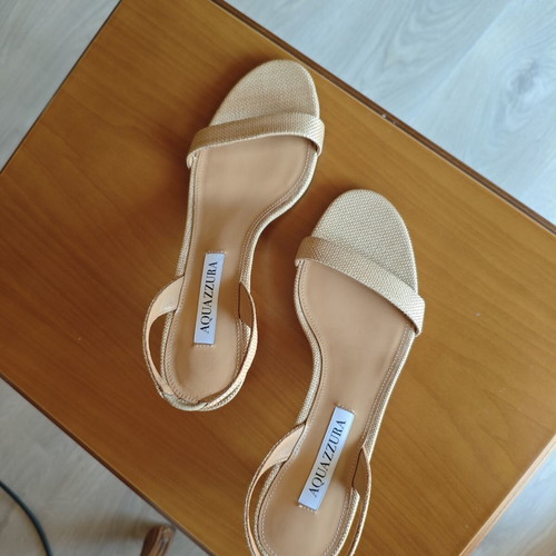 Aquazzura So Nude 50 Snake-Effect Leather Slingback Sandals like new, beige
