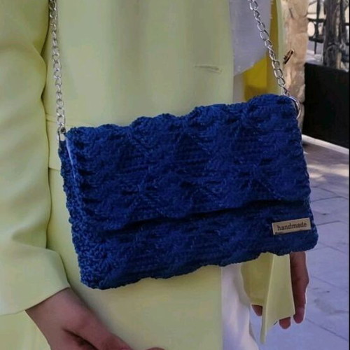 Handmade blue shoulder bag clutch, new