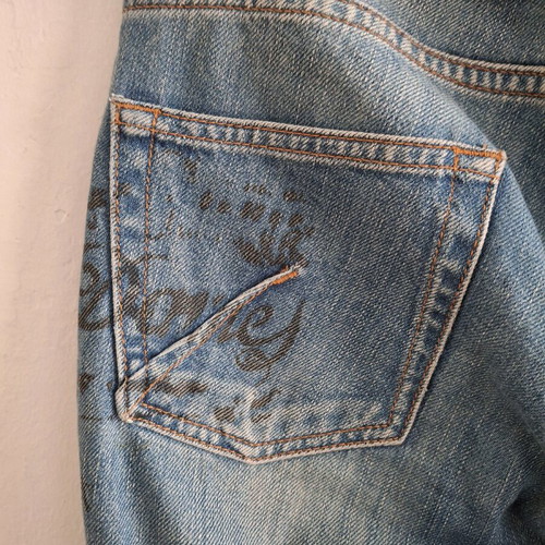 Vintage Y2K John Galliano Low Rise Newspaper Jeans like new, blue