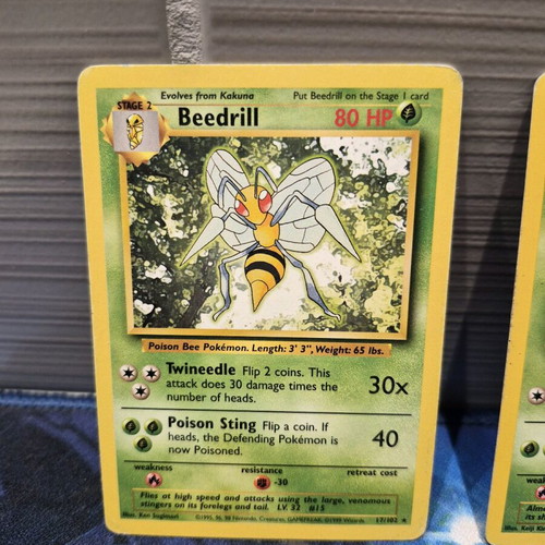 Pokemon cards Beedrill, Kakuna, Needle Base set 1999 used