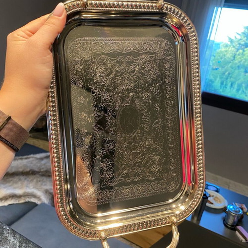 Metal serving trays used, silver color, vintage, Twin Bird
