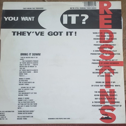 Redskins 12'' Single 45RPM μεταχειρισμένο, punk/soul, 1985 UK
