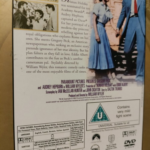Roman Holiday DVD with Greek subtitles, Audrey Hepburn, Gregory Peck