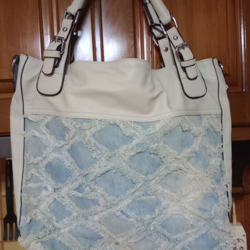 Handbag like new, beige with denim details