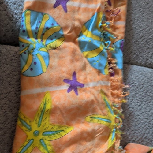 Canvas beach shoulder bag with matching pareo, turquoise and orange