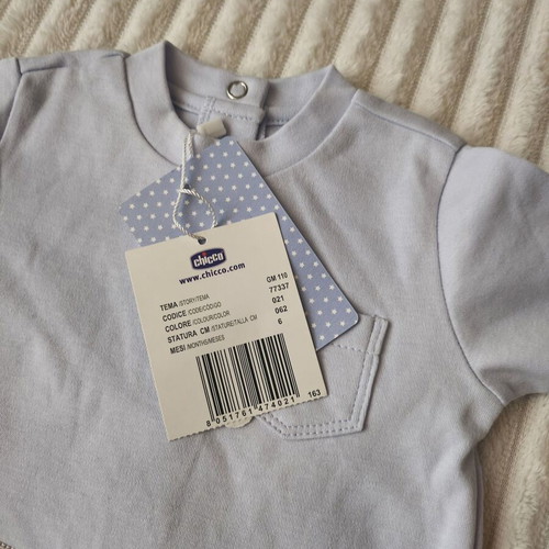 Chicco blouse new, size 6 months, blue with embroidered bear