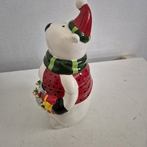 Porcelain Christmas Bear Cookie Jar like new