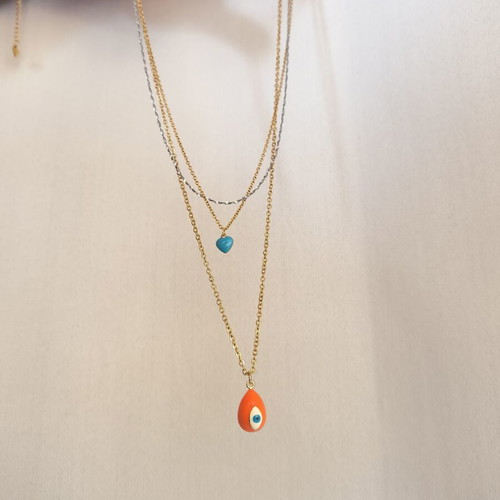 Women's necklace with eye and heart pendants