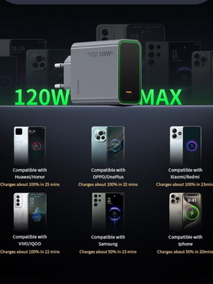 Tranyoo T-EU8C 120W GaN Fast Charger with USB-C Cable 1m