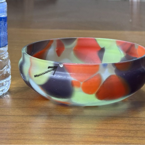 Matte glass bowl, semi-transparent with colorful design