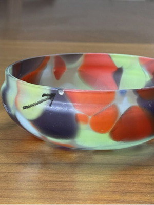 Matte glass bowl, semi-transparent with colorful design