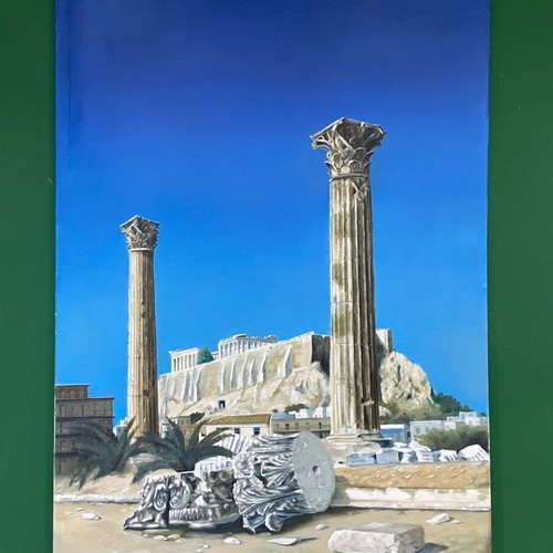 Oil painting used by Dimitris Kourtis featuring the columns of Olympieion