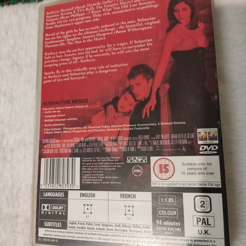 Cruel Intentions 1999 DVD used, romantic thriller with subtitles