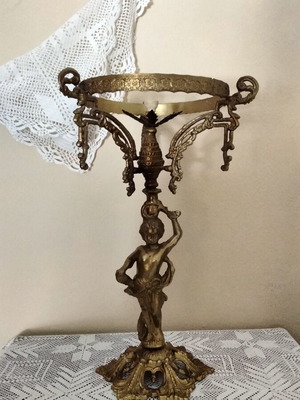 Baroque decorative lamp base with cherub, bronze patina vintage