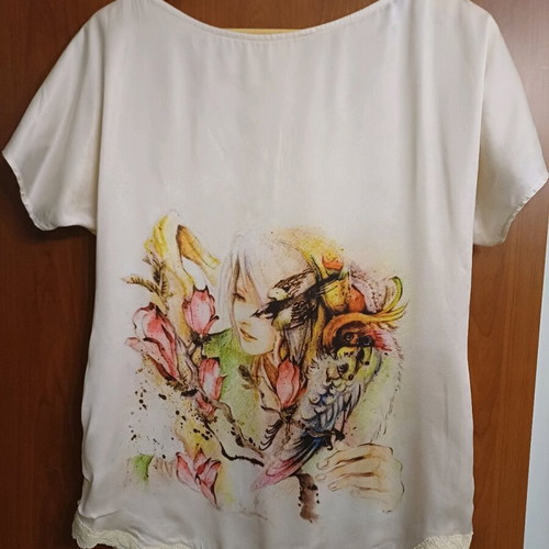 Silk blouse Camelot beige size M like new with lace and buttons