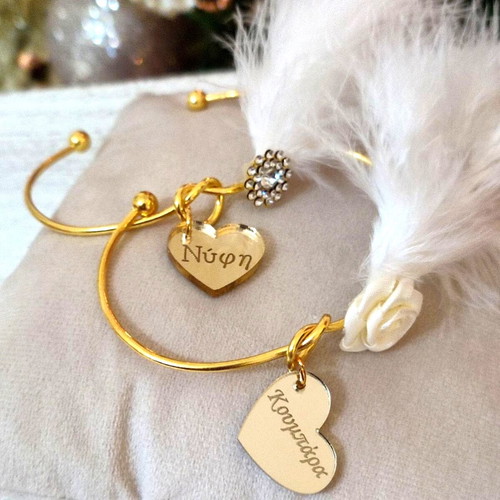 Handmade baptism or wedding bracelets with feather and rhinestones new