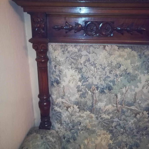 French 1930s sofa used with 2 armchairs, walnut wood