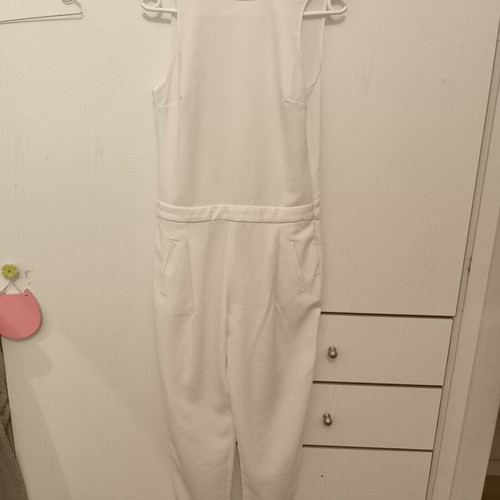 Zara white jumpsuit with open back, slim fit, pockets