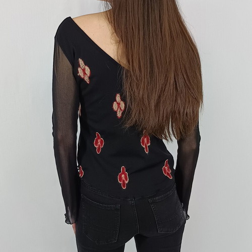 Carrou chiffon long-sleeve blouse used with embroidery, size M